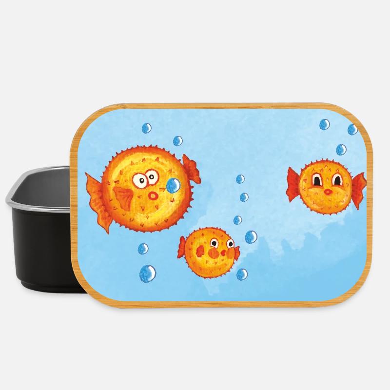 Fische - Lustige orange Kugelfische mit Luftblasen - Lunch Box - Schwarz