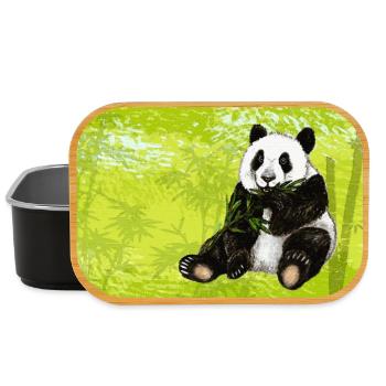 Niedlicher Panda Bär mit Bambus im Bambuswald - Lunch Box - Schwarz - Vorne