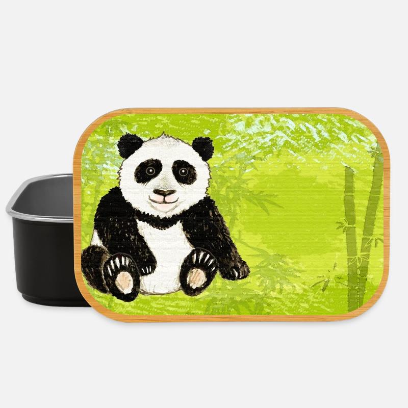 Sitzender Panda Bär im grünen Bambuswald  - Lunch Box - Schwarz