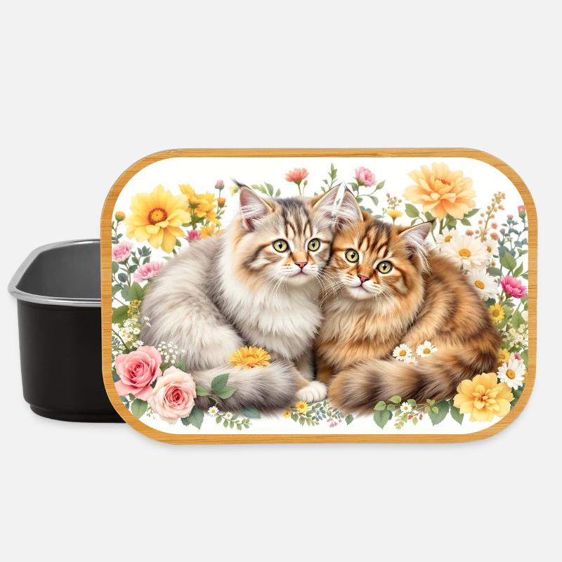 Pastel cats in spring bloom - Lunch Box - black