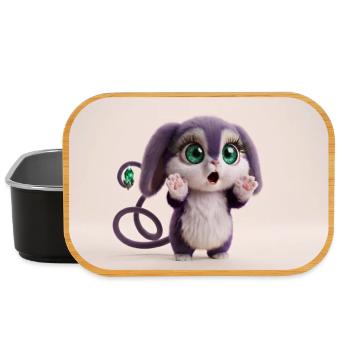 Surprised Cute Fluffy Creature with Big Green Eyes - Lunch Box - Schwarz - Vorne