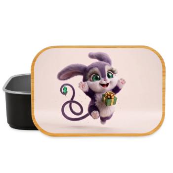 Cute fluffy purple 3D character holding a green gi - Lunch Box - Schwarz - Vorne