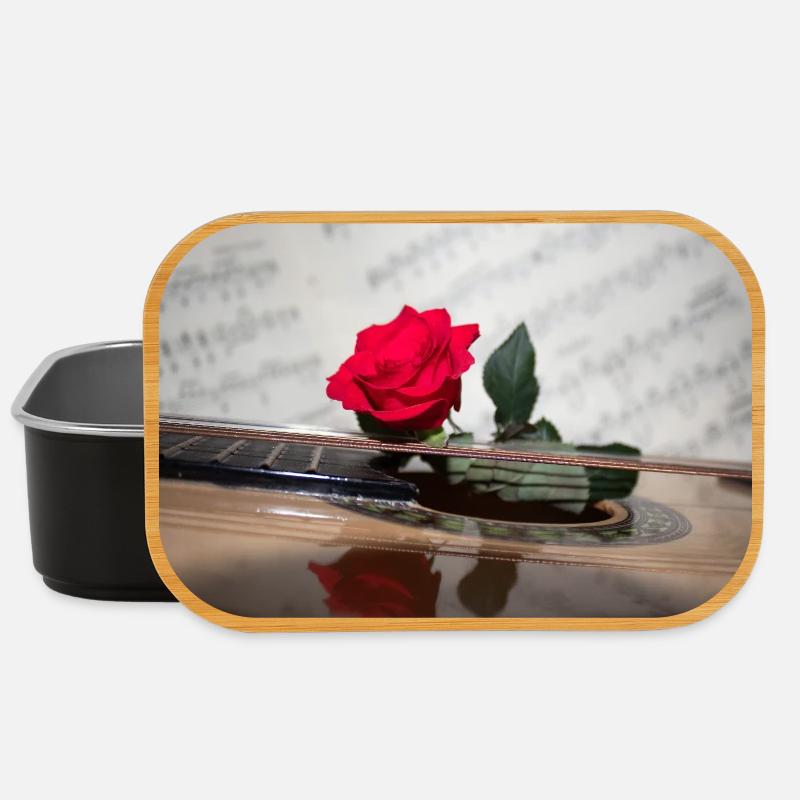 Red Rose on Guitar - Lunch Box - black