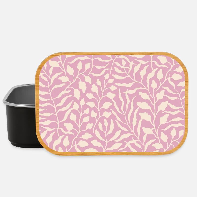 Elegant Leaves Pattern in Pale Pink - Lunch Box - black