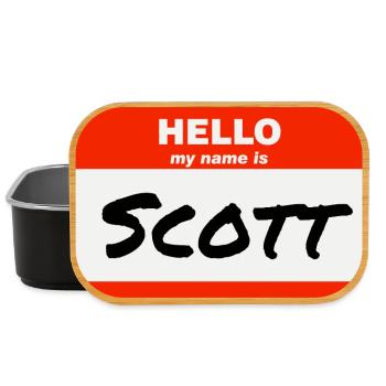 Bonjour, je m’appelle Scott, étiquette Étiquette - Boîte à goûter - noir - Devant