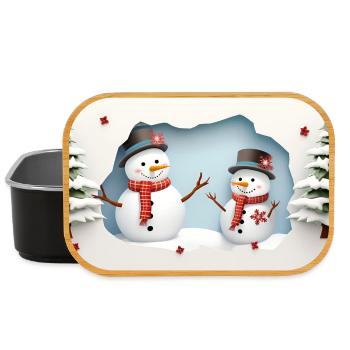 2 small snowmen - Lunch Box - black - Front