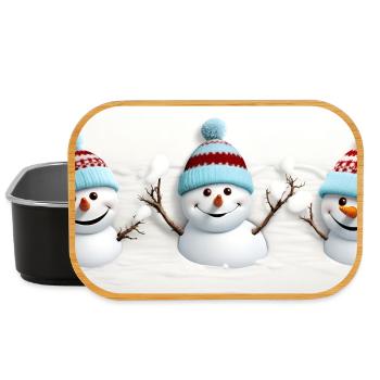 3 niedliche Schneemänner - Lunch Box - Schwarz - Vorne