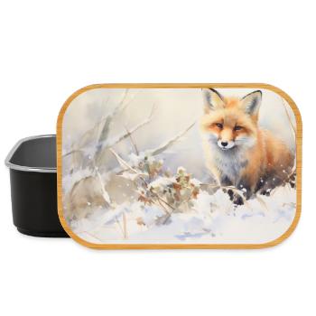 Renard paysage neige - Boîte à goûter - noir - Devant