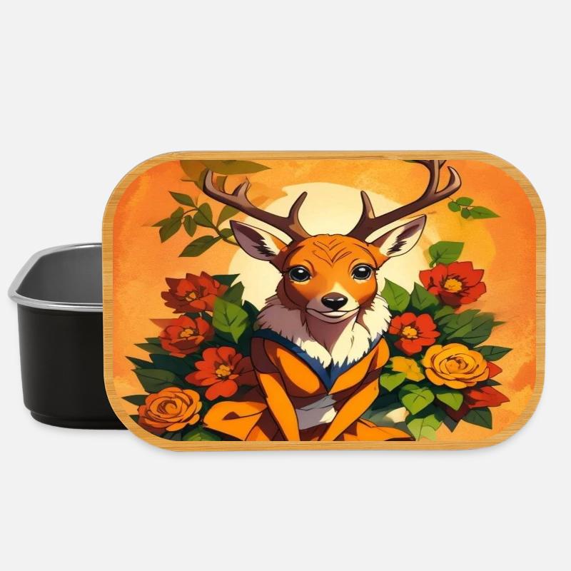 Faon floral en portrait orange - Boîte à goûter - noir