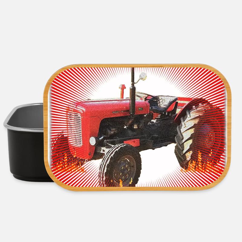 Red Tractor with Radiant Pattern - Lunch Box - black