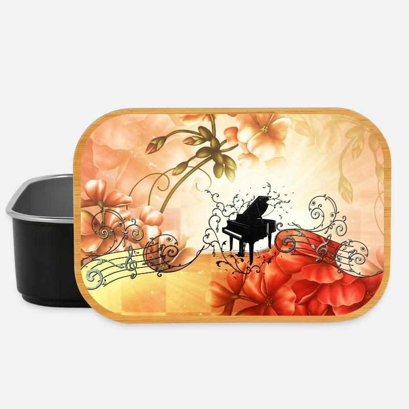 Merveilleuses fleurs avec piano et notes clés. - Boîte à goûter - noir