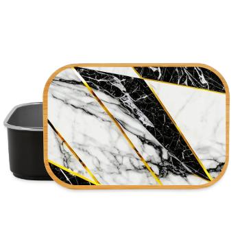 Marble Black White Gold Mosaic Geometric - Lunch Box - black - Front