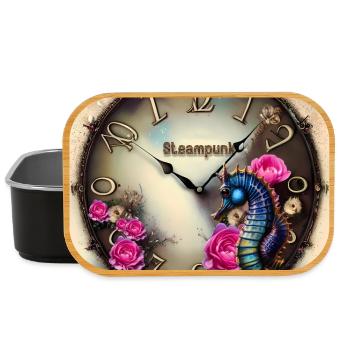 Steampunk watch with flowers and seahorse - Lunch Box - black - Front