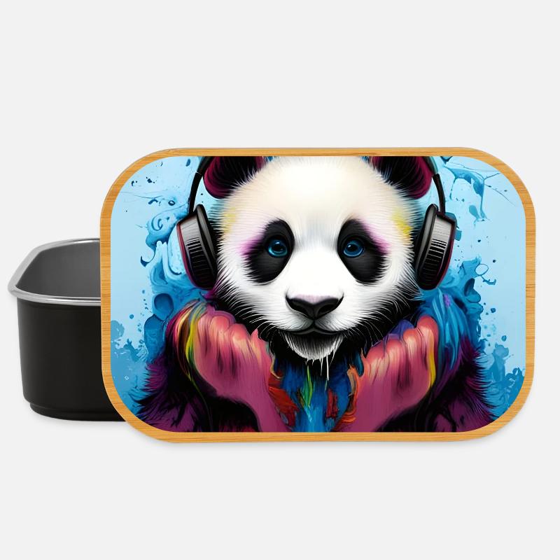 Panda mit Neon Kopfhörern - Lunch Box - Schwarz