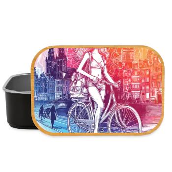 Amsterdam à vélo - Belle fille sur un vélo. - Boîte à goûter - noir - Devant