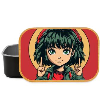Anime Green eyes Girl - Lunch Box - black - Front