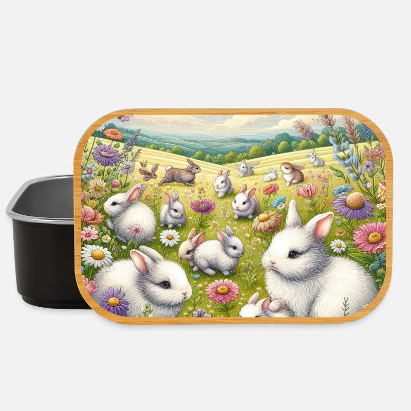 Kaninchen in einem Blumenfeld - Lunch Box - Schwarz