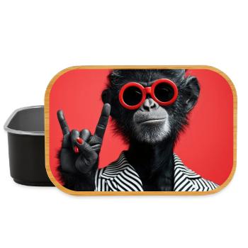 Affe mit roter Sonnenbrille macht Rock Geste - Lunch Box - Schwarz - Vorne