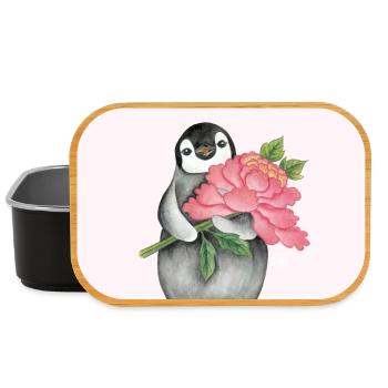 Niedlicher Pinguin mit Pfingstrose - Lunch Box - Schwarz - Vorne