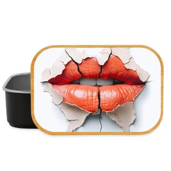 Bold lips on cracked wall - Lunch Box - black - Front