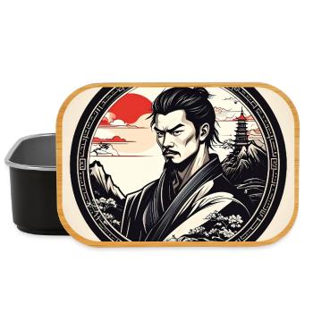 Samurai in circle frame sunset - Lunch Box - black - Front
