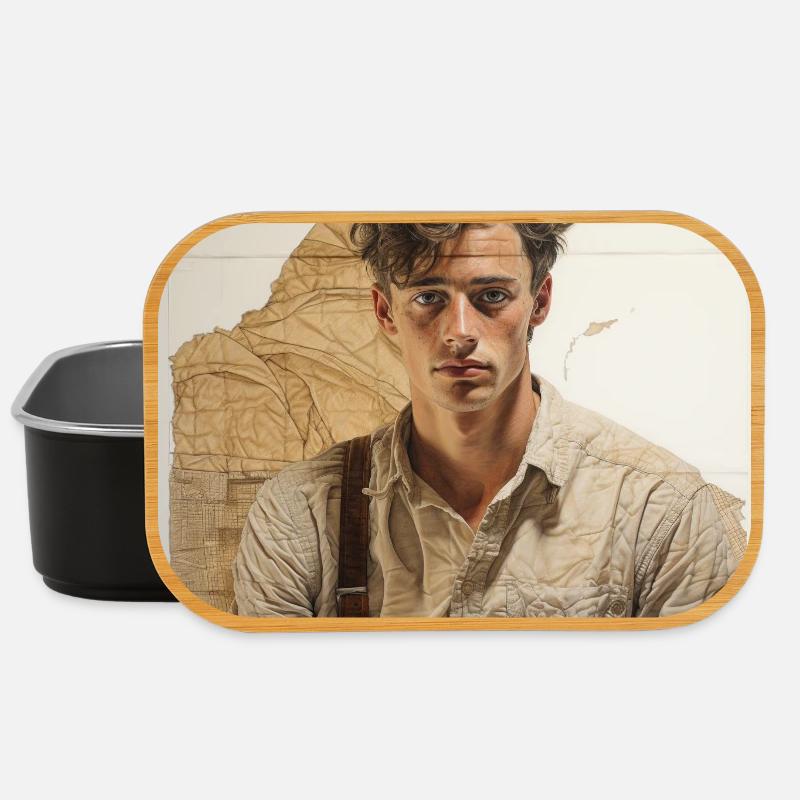 Beige portrait with leather straps - Lunch Box - black