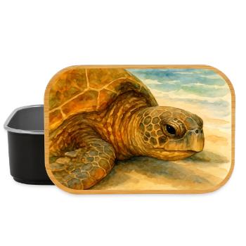 Tortue aquarelle près de la plage - Boîte à goûter - noir - Devant