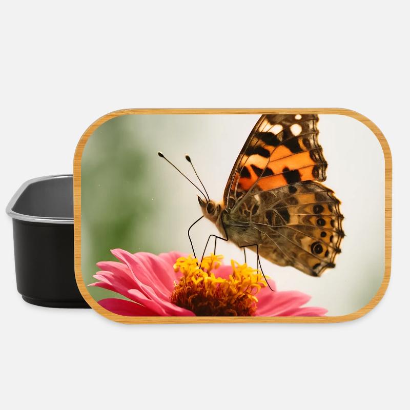 Schmetterling auf einer rosa Blume - Lunch Box - Schwarz