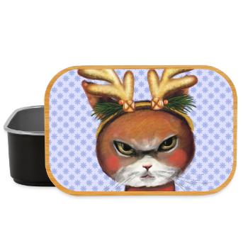 Illustrierte Weihnachts-Rentierkatze - Lunch Box - Schwarz - Vorne