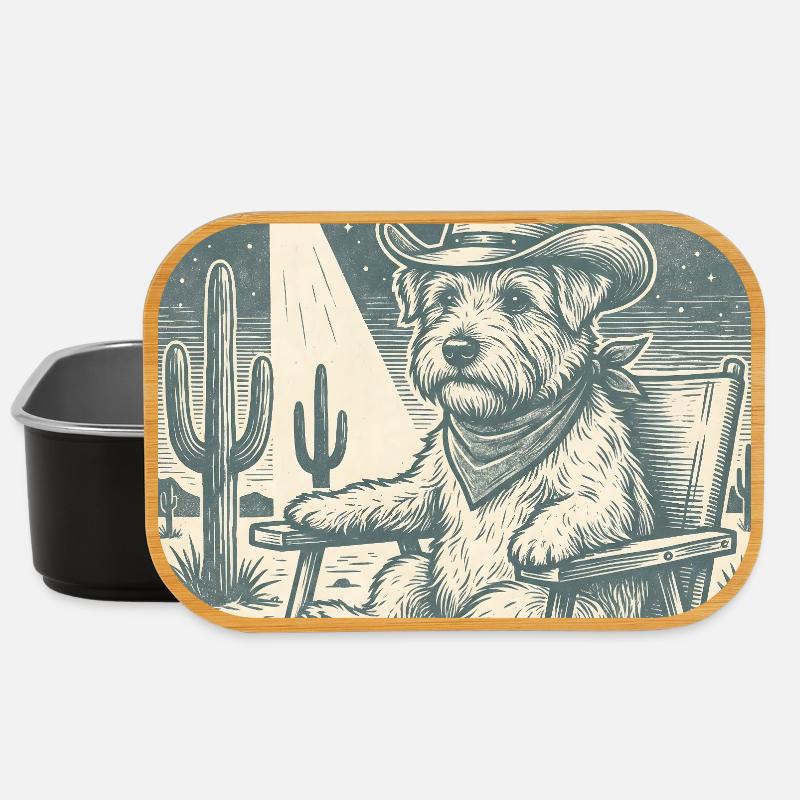 Scène du chien cowboy et des OVNI dans le désert - Boîte à goûter - noir
