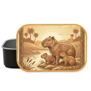 Famille Capybara au bord de la rivière – Illustration vintage - Boîte à goûter - noir - Devant