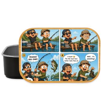 Entspannender Angel-Comic: Lektion zum großen Fang - Lunch Box - Schwarz - Vorne