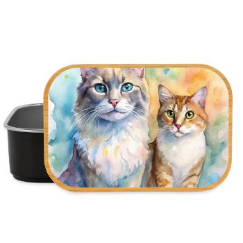 Watercolor Duo Cats Portrait - Lunch Box - black - Front