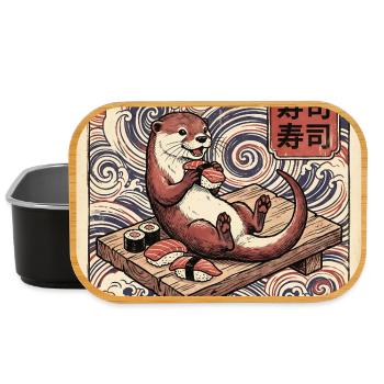 Lustiger Sushi Otter Auf Holzbank Vor Wellen - Lunch Box - Schwarz - Vorne