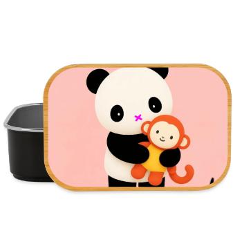 Peluche panda doux avec un ami singe - Boîte à goûter - noir - Devant