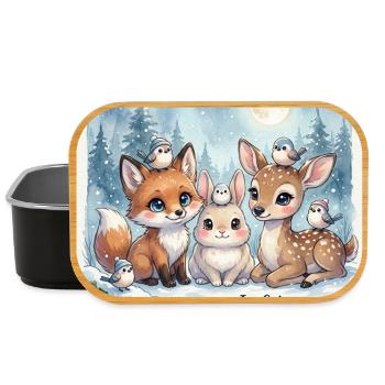 Süße Winterwald Tiere – Fuchs, Hase und Rehkitz  - Lunch Box - Schwarz - Vorne