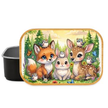 Cute Woodland Friends – Fox, Bunny & Deer Fantasy - Lunch Box - black - Front