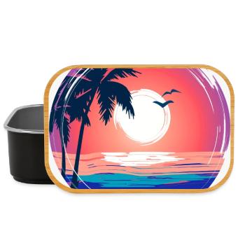 Sonnenuntergangs-Palmenkreis Ozean-Leuchten - Lunch Box - Schwarz - Vorne