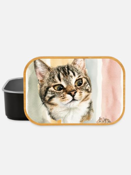 Pastellkatze Aquarellstreifen Katze Maus - Lunch Box - Schwarz
