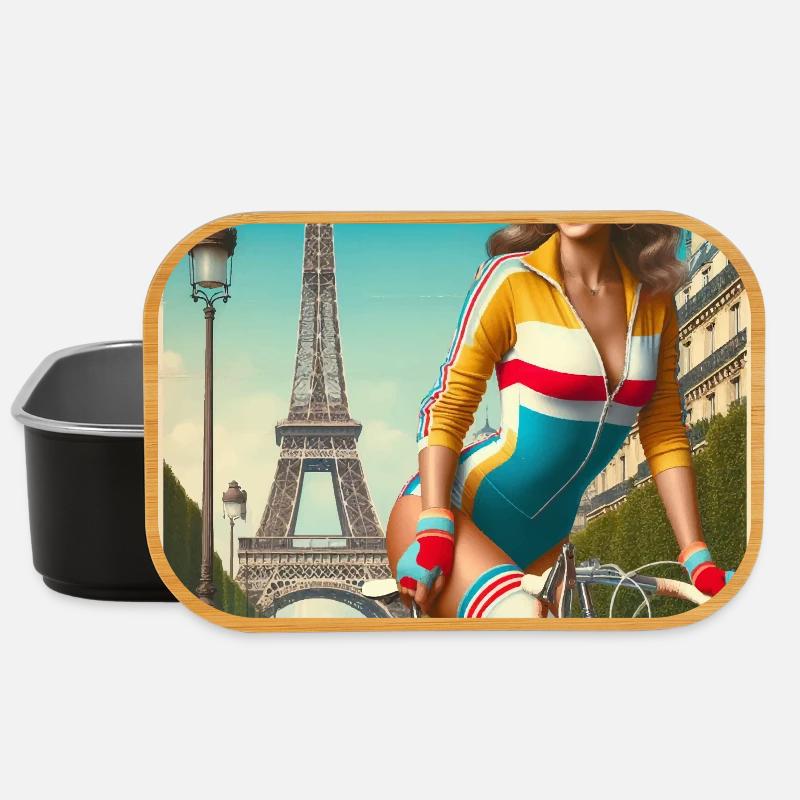 Belle jeune fille à vélo devant la tour Eiffel - Boîte à goûter - noir
