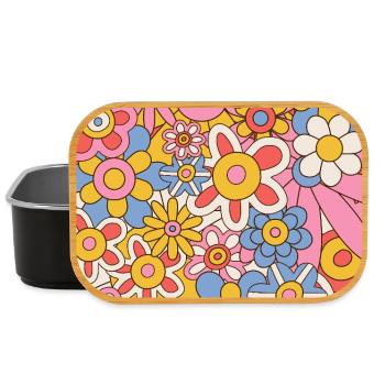 Retro Flower Power Pattern – 70s Hippie Floral  - Lunch Box - Schwarz - Vorne