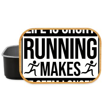 Life Is Short Running Makes It Seem Longer Lustig  - Lunch Box - Schwarz - Vorne