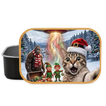 Chat de Noël dans un selfie d’OVNI - Boîte à goûter - noir - Devant