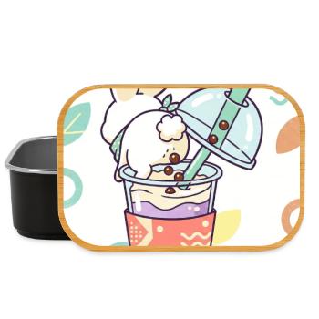 Bubble Tea Boba Drôle de Lapin mignon - Boîte à goûter - noir - Devant