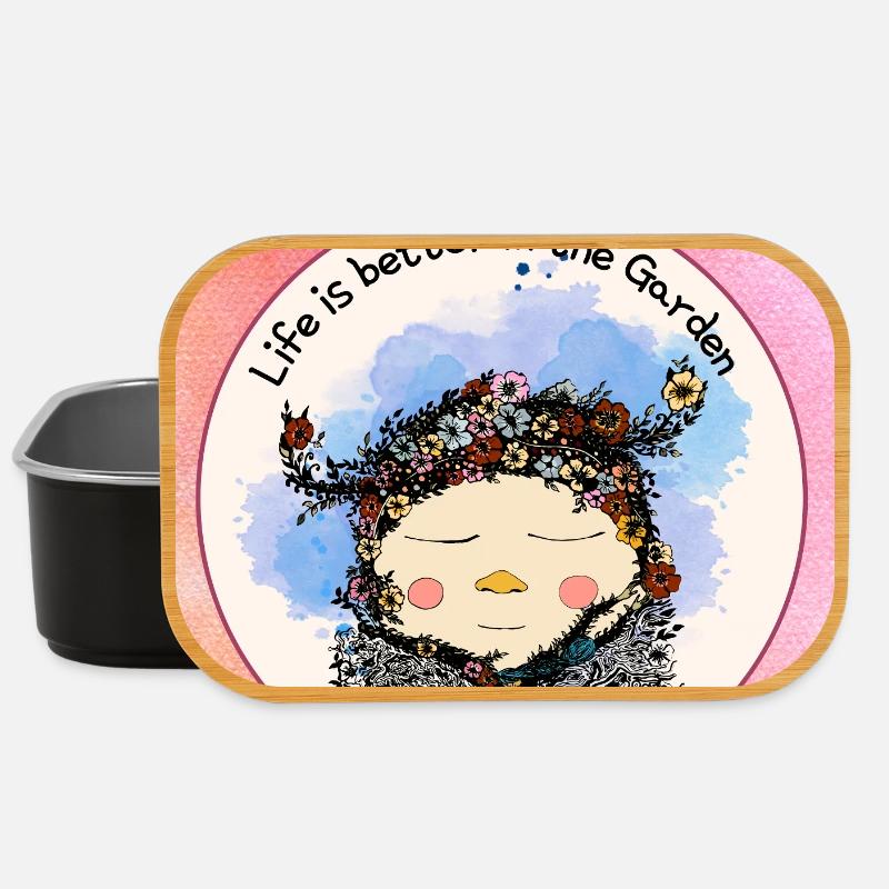 Das Leben ist besser im Garten – Gnom mit Blumen - Lunch Box - Schwarz