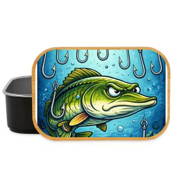 Chemise de pêche drôle de brochet, autocollant - Boîte à goûter - noir - Devant