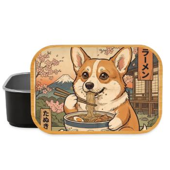 Corgi Ramen Japanese Vintage Style - Lunch Box - black - Front