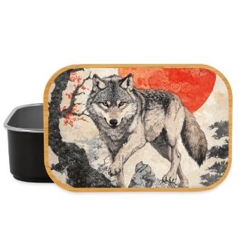Wolf Japan Mount Fuji Yama Japan Tempel Schrein - Lunch Box - Schwarz - Vorne
