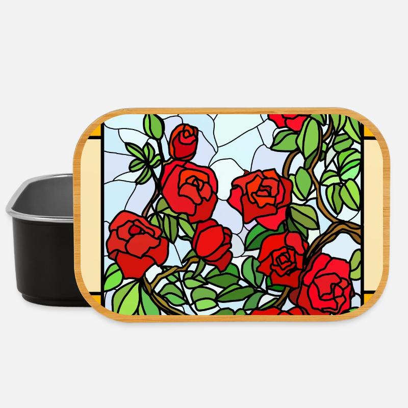 Roses en vitrail - Boîte à goûter - noir