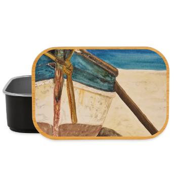 Watercolor boat on the beach - Lunch Box - black - Front